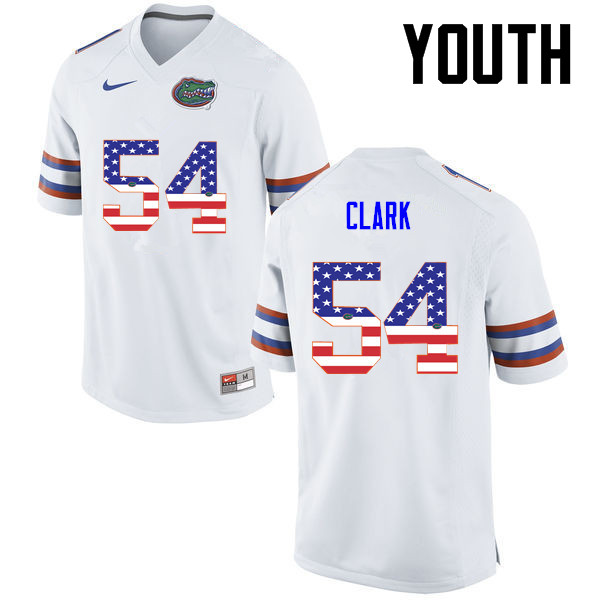 Youth Florida Gators #54 Khairi Clark College Football USA Flag Fashion Jerseys-White